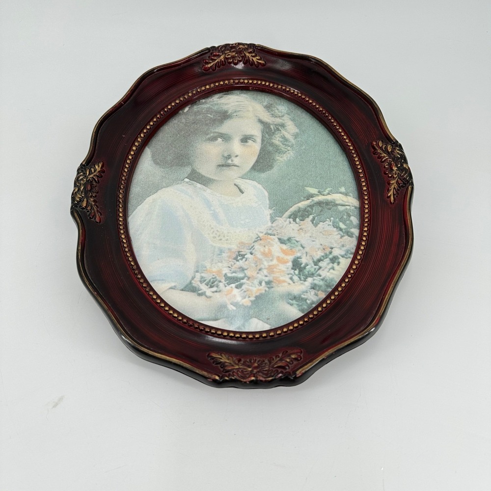 Vintage Style Burgundy Ornate Oval Resin Picture Frame with Gold Accents 8x10